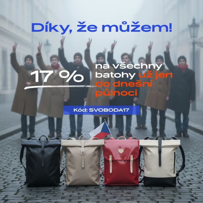 UŽ JEN DNES, na počest pro nás nejvýznamnějšího dne, sleva 17 % na všechny batohy. 🇨🇿 Kód: svoboda17 Pouze do půlnoci 17. 11.